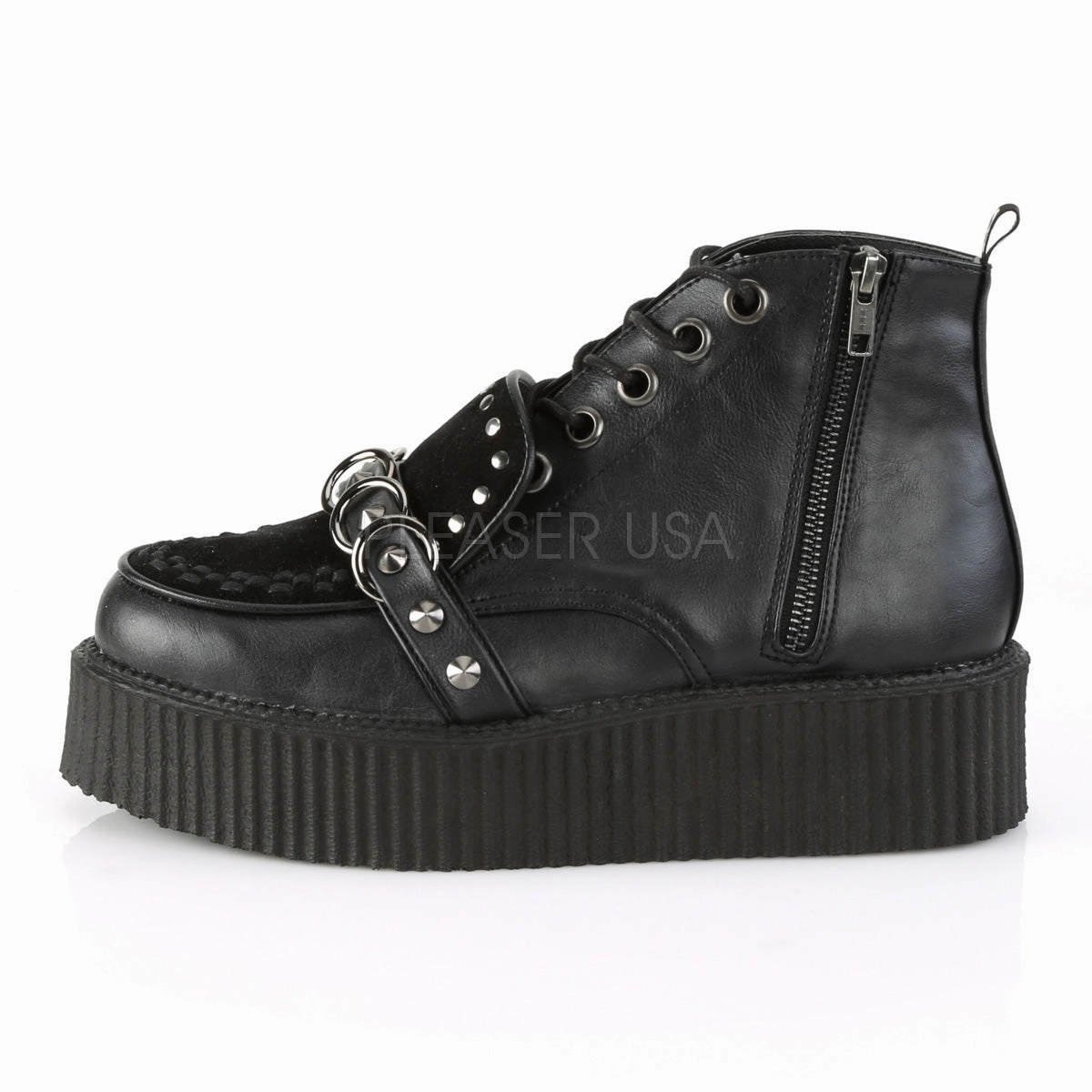 V-CREEPER-555  Black Vegan Leather-Faux Suede