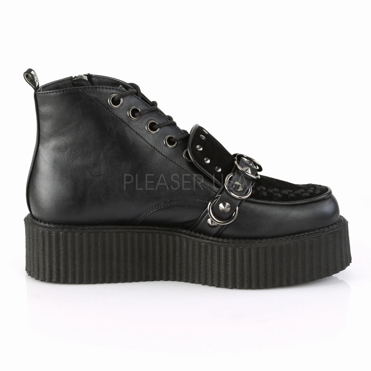 V-CREEPER-555  Black Vegan Leather-Faux Suede